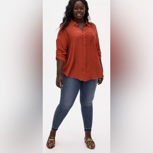TORRID Women's Rust Orange Button Up Long Sleeve Shirt Top Blouse Tunic 4X